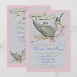 Vintage-Einladungen zur Babyparty mit Storch-Motiv Einladung