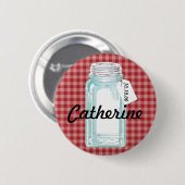 Vintage-Einmachglas mit rotem Gingham-Design Button (Vorne & Hinten)