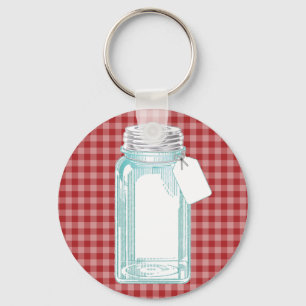 Vintage-Einmachglas Rot Gingham Schlüsselanhänger