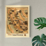 Vintage, einzigartige wiederhergestellte Karte von Poster<br><div class="desc">Die einzigartige Karte von Kalifornien. 1885. Johnstone, E. McD. Veröffentlicht unter der Schirmherrschaft der Südpazifik Company und der Staat Board of Trade von Kalifornien. Zeigt die Durchschnittstemperaturen, den jährlichen Niederschlag, die Eisenbahn, die Ernte und die Anbaufläche. Lithograph von VintageSketch digital restauriert, um Altersflecken, Risse und Schäden zu beheben und die...</div>