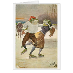 Vintage - Eis laufendes Froschpaar,