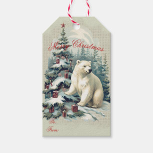 Vintage Eisbär Winter Weihnachten Wasserfarbe Geschenkanhänger