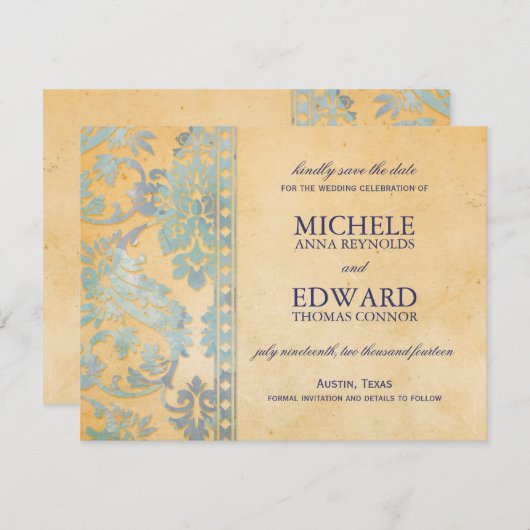 Vintage Eisblauer Damaselplatz Save the Date (Vorne/Hinten)