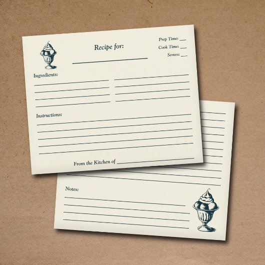 Vintage Eiscreme Brautparty Rezept Karte