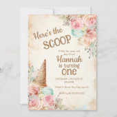 Vintage Eiscreme m, Blume und Eistüte Einladung (Vorderseite)