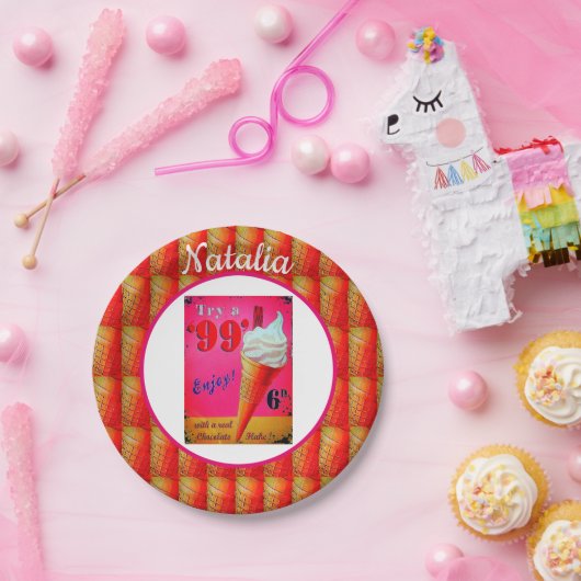 Vintage Eiscreme-Platte Pappteller (Party)