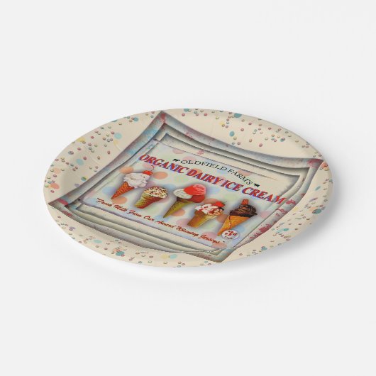 Vintage Eiscreme-Platte Pappteller (Schrägansicht)