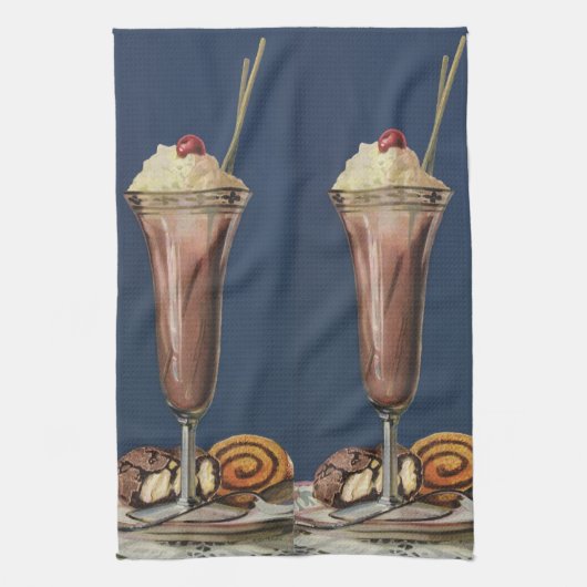 Vintage Eiscreme-Shake, gepeitschte Creme & Cherry Geschirrtuch (Vertikal)