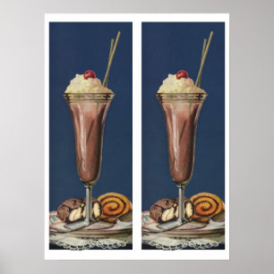 Vintage Eiscreme-Shake, gepeitschte Creme & Cherry Poster