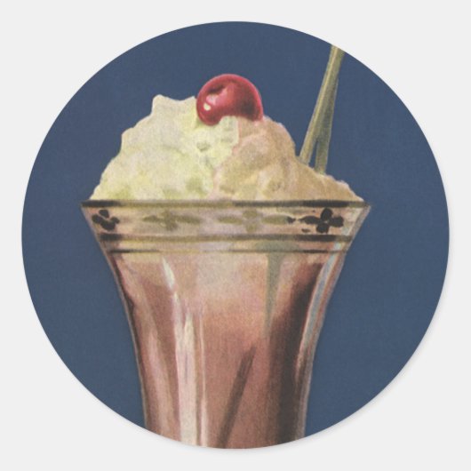 Vintage Eiscreme-Shake, gepeitschte Creme & Cherry Runder Aufkleber (Vorderseite)