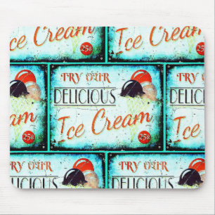 Vintage Eisdiele mit türkisfarbenem Nostalgie Mousepad