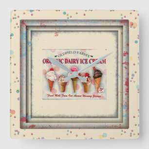 Vintage Eisdiele Quadratische Wanduhr