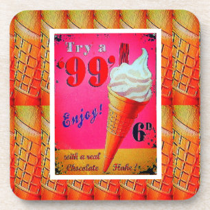 Vintage Eisdiele Schild Eiscreme-Kegel rosa Getränkeuntersetzer