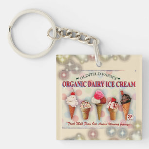 Vintage-Eisdiele-Schild Eiscreme-Kegel süß Schlüsselanhänger