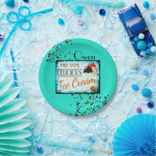 Vintage Eisdiele Sprinklen türkis Pappteller (Party)