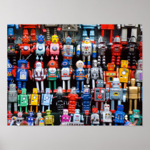Vintage-Eisen-Blechspielzeug-Roboter-Sammlung Post Poster