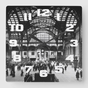 Vintage Eisenbahn Penn Stations-New York City Quadratische Wanduhr