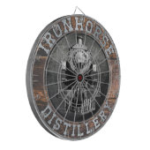 Vintage Eisenpferdestillerie in Holz und Metall Dartscheibe (Vorderseite Links)