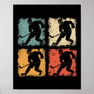 Vintage-Eishockeyspieler Clic Retro-Stil Grafik Poster