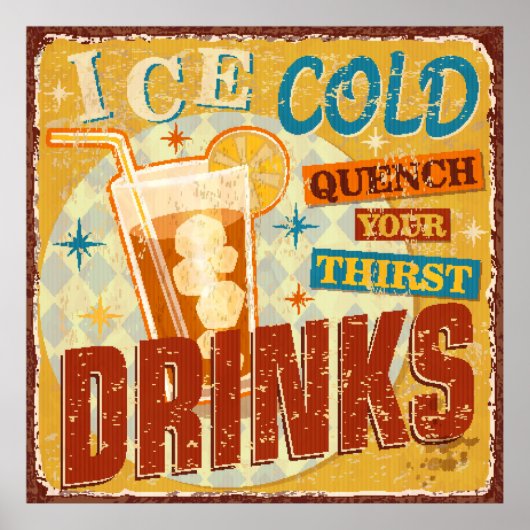 Vintage Eiskalte Getränke Metallschild. Vintag, Li Poster (Vorne)
