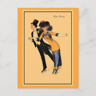 Vintage Eislauf aus den 1900er Jahren, restauriert Postkarte