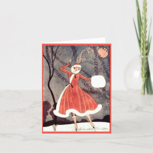 Vintage-Eislaufdame Weihnachtskarte Feiertagskarte