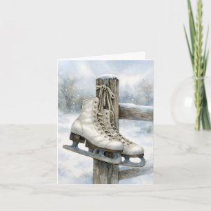 Vintage-Eisschlittschuhe an einem Zaunpfosten Karte