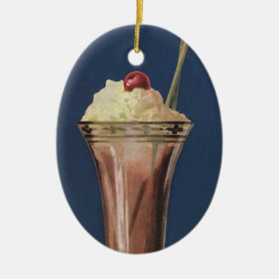 Vintage‑Eisshake, Schlagsahne & Kirsche Keramikornament