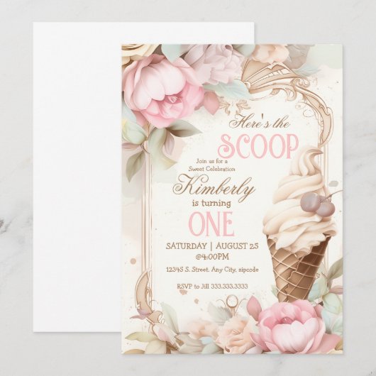 Vintage Eistüte Einladung (Vorne/Hinten)