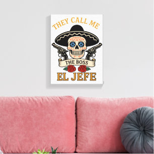 Vintage El Jefe Zucker-Schädel-Chef Cinco de Mayo Leinwanddruck