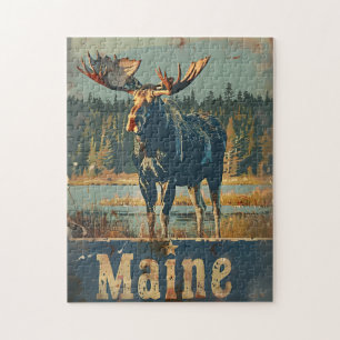 Vintage-Elch aus Maine Puzzle