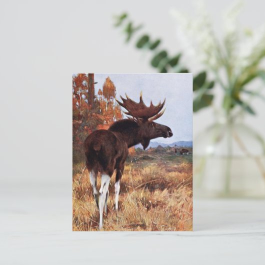 Vintage Elch-Malerei Postkarte (Stehend Vorderseite)