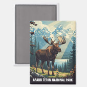 Vintage Elche im Grand Teton Nationalpark Magnet (Vorderseite/Rückseite)