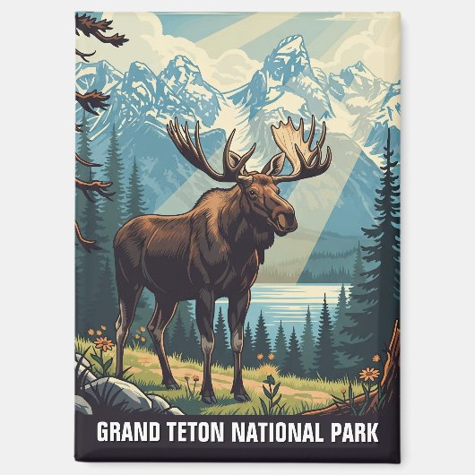 Vintage Elche im Grand Teton Nationalpark Magnet (Vorderseite)