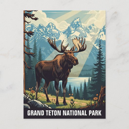 Vintage Elche im Grand Teton Nationalpark Postkarte (Vorderseite)
