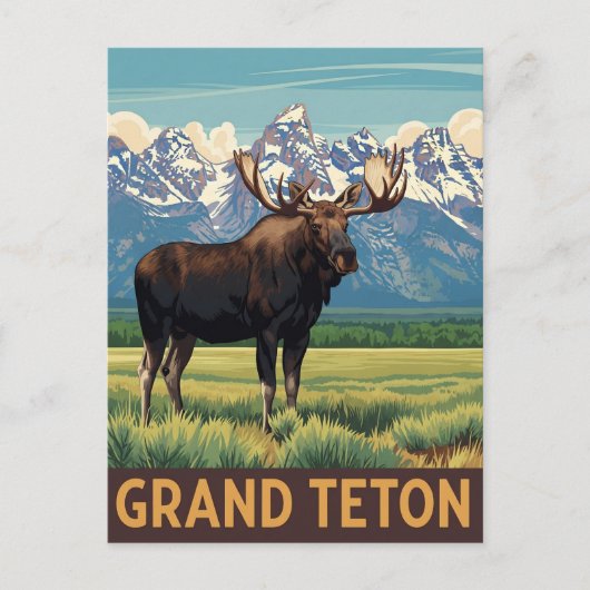 Vintage Elche im Grand Teton Nationalpark Postkarte (Vorderseite)