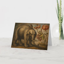 Vintage Elefant und Affe Botanische Ölgemälde