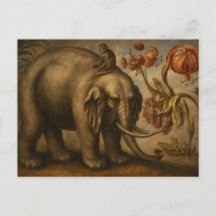 Vintage Elefant und Affe Botanische Ölgemälde