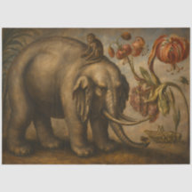 Vintage Elefant und Affe Botanische Ölgemälde