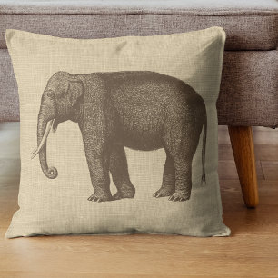 Vintage Elefanten-Illustration auf Jute  Kissen