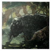 Vintage Elefanten im Dschungel Fliese (Vorderseite)