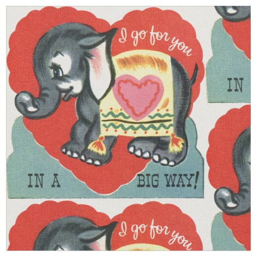 Vintage-Elefanten-Valentinstag Stoff (Nahaufnahme)