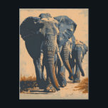 Vintage Elefantenherde: Ruhe in der Natur Postkarte<br><div class="desc">"Mit unserer Vintagen Elephant Sunset Postcard können Sie die bezaubernde Schönheit der Wildnis erleben. Dieses faszinierende Stück fängt die majestätische Silhouette von Elefanten gegen die warmen Farbtöne eines atemberaubenden Sonnenuntergangs ein. Die Vintage Ästhetik fügt dieser Szene eine zeitlose Touch hinzu und lädt Sie ein, über die Stille und die Grandeur...</div>