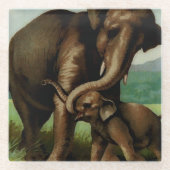 Vintage Elefantenkuh mit ihrem Baby Glasuntersetzer (Vorderseite)