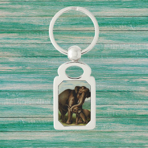 Vintage Elefantenkuh mit ihrem Baby Schlüsselanhänger