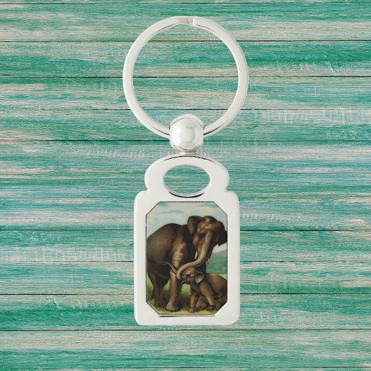 Vintage Elefantenkuh mit ihrem Baby Schlüsselanhänger