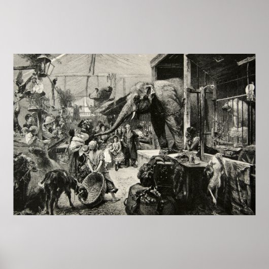 Vintage Elefantenzoo Gravieren von Kindern Poster (Vorne)