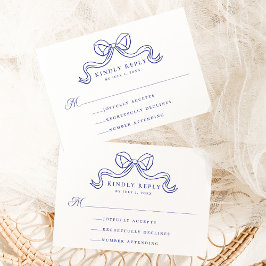 Vintage Elegance Antique Blue Bow Wedding RSVP Begleitkarte