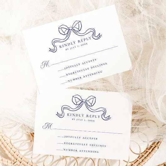 Vintage Elegance Antique Blue Bow Wedding RSVP Begleitkarte