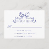 Vintage Elegance Antique Blue Bow Wedding RSVP Begleitkarte (Vorderseite)
